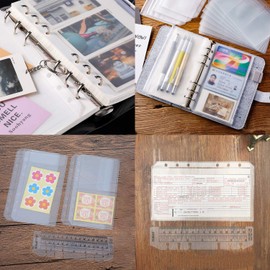 LeeLoon 32 Pcs Binder Pockets A6 Size 6 Holes Binder Zipper Pouch Folders for 6-Ring Notebook Binder Loose Leaf Bags, Waterproof PVC Pouch Document Filing Bags,Name Cards and Receipt