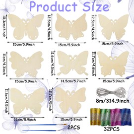 Butterfly Wind Chime Craft Set, 8 Pieces Craft Set, Wind Chime Children's Wind Chime, DIY Wind Chime Craft Set with 32 Wind Chimes + 2 Painting Brushes, Wind Chimes for Outdoor Craft Sets for Children