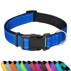 LZGOPE Reflective Dog Collar, Adjustable Soft Neoprene Padded Nylon Pet Collars with Buckle for Medium Dogs, Blue,XL