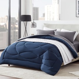 SLEEP ZONE Twin/Twin XL Comforter Duvet Insert, Down Alternative Reversible Comforter, Lightweight, Soft and Breathable Bedding All Season, A Side Navy + B Side Grey