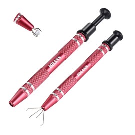 IQIANS 2 Pack Diamond Holder Terp Pearl Claw Grabber Tool Stainless Steel 4 Prongs Pick up Tool Grabber Gem Tweezers for Jewelry Making Accessory, IC Chip, Electronic Components, Nails Clamping Red