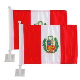 MSFHHA 2 Pack Car Flags,Car Flag Peru Flag Outdoor with Peruvians Flag and Car Flag Pole, Car Logo Window Clip Can be Clipped to Most Windows 14 inch Flag Pole and 16 x 10 inch Double Sided Flag.