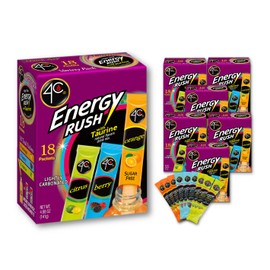 4C Energy Rush Stix, Variety 6 Pack, 18 Count, Single Serve Water Flavoring Packets, Sugar Free with Taurine, On the Go Bundle
