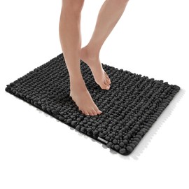 MICRODRY Chenille Memory Foam Bath Mat with High Low Noodles - Extra Thick Hyper Absorbent Ultra Plush Anti Pilling with GripTex Skid Resistant Base, Machine Washable (16x24, Dark Grey)