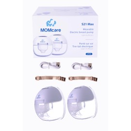 MOMcare S21 Max Wearable Breast Pump - Hands-Free, Leak-Proof Design, Smart Display, Double Electric Pump with 3 Modes & 12 Levels, 24mm Shield + 6 Flange Inserts (1 Pair/2 Units)