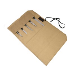 Tolredo Heavy Duty Waxed Canvas Knife Roll Bag, Water Resistant, Portable & Durable Chef Knife bag, 5 Knife Slot (Beige Light Brown, 26" x 22")
