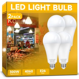 Prosperbiz 300W Equivalent LED Light Bulb, Super Bright 4060 Lumen Warm White 3000K, A23 E26 Medium Base 33 Watt LED Bulb for Garage Warehouse Workshop Backyard Patio Street Supermarket, 4-Pack