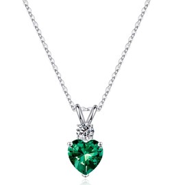 Iefil May Birthstone Emerald Necklaces - S925 Sterling Silver Heart Birthstone Necklace May Birthstone Jewelry for Women Mom Grandma May Birthday Gifts Emerald Jewelry