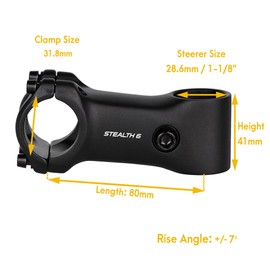 SATORI Stealth 6 Bike Bicycle Stem +/- 7 Degree 3D Forged Alloy Road Mountain Bike Handlebar Stem 31.8mm Clamp – Compatible with 1-1/8 Fork Steerer Tube - Length 80 mm