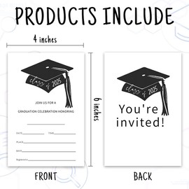 EXW 20Pcs Graduation Invitation Cards - 4"x6" Minimalism Double Sided Class Of 2025 Party Invites With Envelopes - University,College,High School Graduation Celebration Announcement Supplies - A06