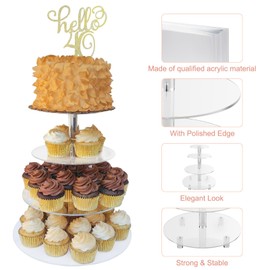 4 Tier Cupcake Stand, Cupcake Tower, Acrylic Cupcake Display Stand with Base, Tiered Dessert Stands for Party