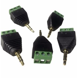 Unbranded 5-PACK 3.5mm 1/8" Stereo Male Plug to AV 3-Screw Terminal Block Connector US STK