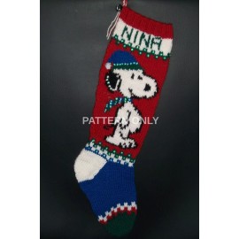 Original Design Pattern Only Hand Knitted BEAGLE AND TREE Christmas Stocking