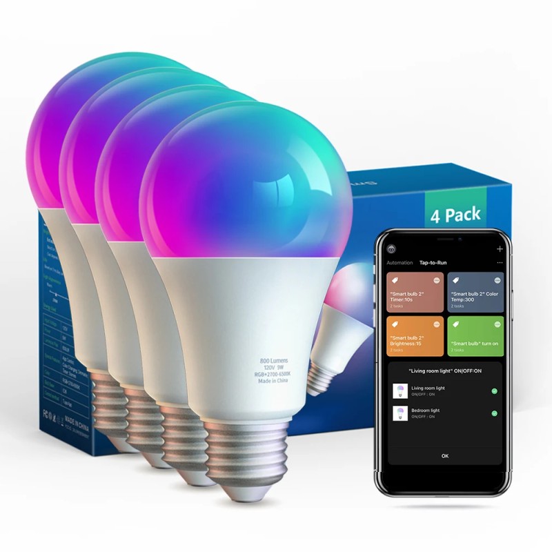 9W Smart A60 Bulb 2/4/6/8/10 Pack Set E26 RGB Cold