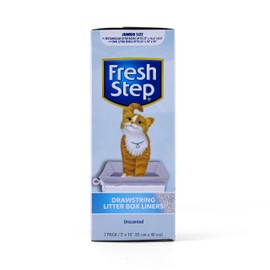 Fresh Step Jumbo Drawstring Cat Litter Box Liners, Unscented Heavy Duty Kitty Litter Bags for X-Large Oval or Rectangle Pans, Helps Contain Mess, Easy Lift Out Cleanup, 36 x 19 in, 7 Count