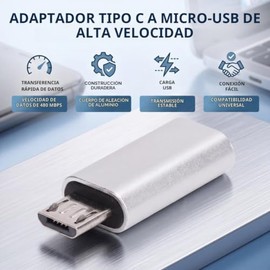Adaptador Tipo C a Micro USB, Conector de Conversin Micro USB Macho a Tipo C Hembra, Convertidor de Carga USB de Lnea de Datos para Telfono Celular,  