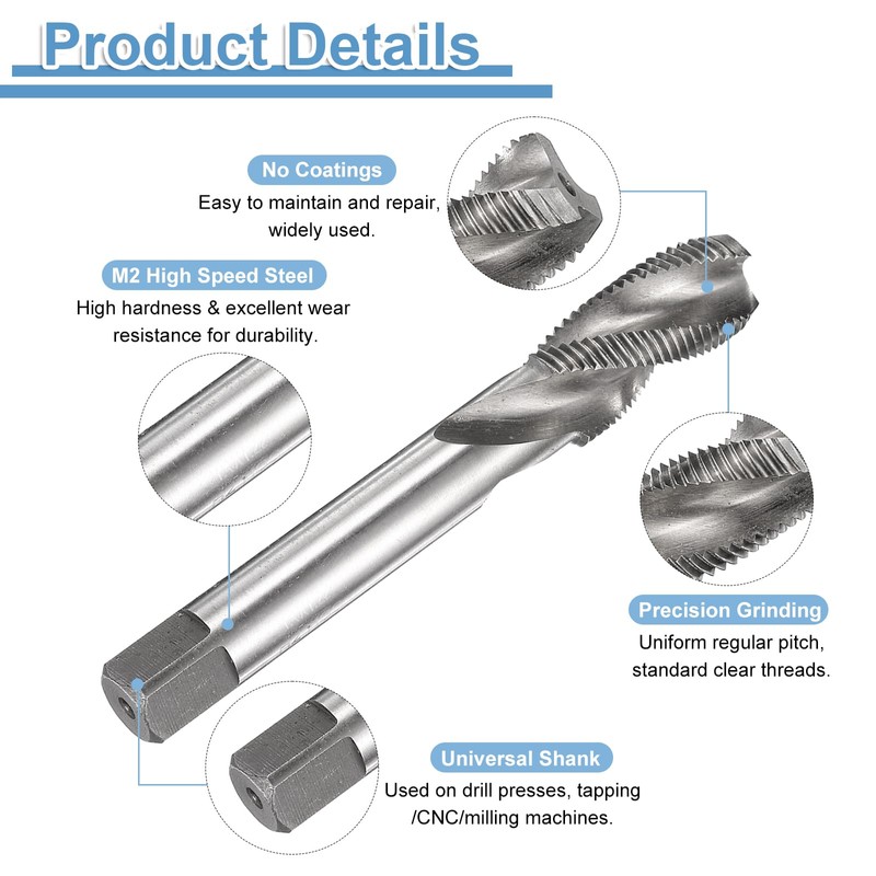 sourcing map Spiral Flute Thread Taps M14 x 1.25 H2