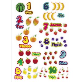 Kids Learning Fruits & Numbers Artwork Room Decor Wall Sticker Decal15 W X 23" H (1 Piece) (W-0015)