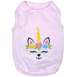 Parisian Pet Dog Tshirt - Embroidered Unicorn Dog Shirt - 100% Cotton, Lightweight Dog Clothes Female - Sleeveless Pink Dog Tee Shirts - Dog Shirts for Medium Dogs Girl - M