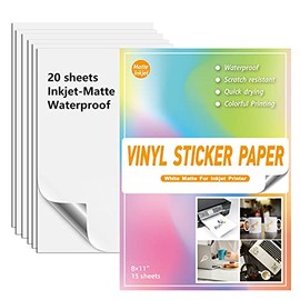 Waterproof Printable Vinyl Stickers Paper for Inkjet Printer- 20 Matte White Decal Paper Cricut Sheets A4 - Holds Ink Beautifully & Dries Quickly