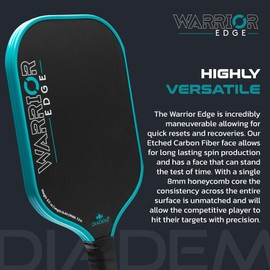 Diadem Warrior Edge Pickleball Paddle | Etched Carbon Face for Max Spin, 16mm Aero Guard, Comfort Max Grip, 16mm Honeycomb Core, Midweight 8oz | Indoor/Outdoor | USAPA Approved, Teal