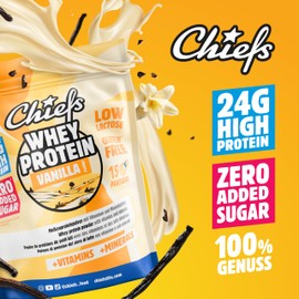 CHIEFS Protein Powder - Super Luxurious & Creamy Protein Powder with Extra BCAA, Vitamins, Minerals - 24 g Protein per Serving - Protein Powder with Vanilla Flavour, 450 g
