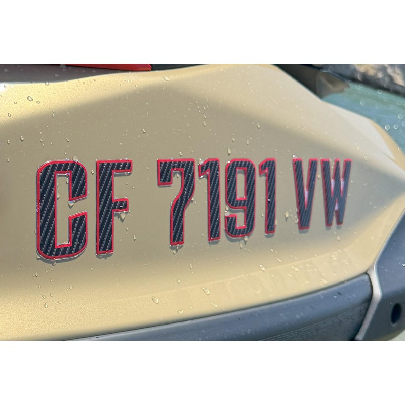 Boat Registration Stickers - Domed Carbon Fiber Numbers with Red