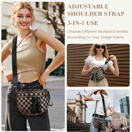 JQWYGB Bum Bag Checkered Crossbody Bags for Women Nylon Double Pockets Checkerboard Fanny Pack Fashion Sling Bag