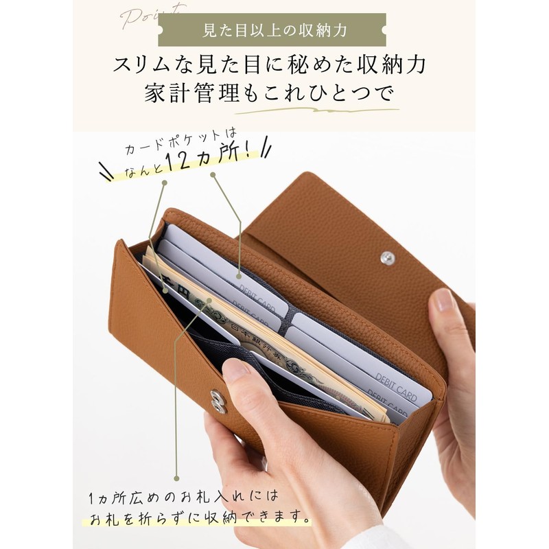PURCHIC Women's Long Wallet, Genuine Leather, Thin, Lightweight, Slim, Thin,