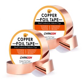 CHANZON 2 Pack Copper Foil Tape (1inch x 66FT) 25mm Double Sided Conductive Adhesive for Electric,Slug & Snail Deterrent,Guitars,Soldering,Repair,Crafts,Paper Circuits