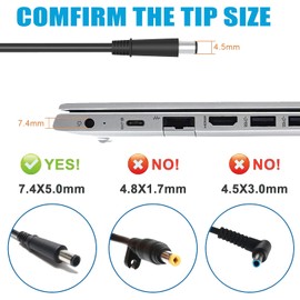65w HP Laptop Power Supply Pavilion DV6 DV7 DV5 DV4 G6 G62 G60 G7 8460P 8470P 8470W 6570B 2560P 4540S Probook Elitebook 840 820 G1 G2 Compaq 6720S Charging Cable 1Charger 8.5V 8.5.5A Power Cable 7.4 x