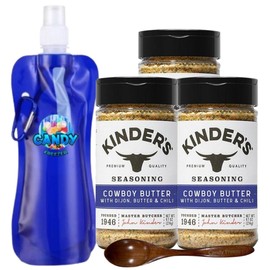 Kinder’s Premium Blend Seasoning– Three (3) 9.7 oz Bottles – All-Purpose Rub for Grilling, Cooking & Roasting – No MSG, Gluten-Free, Non-GMO – Includes Collapsible Bottle & Wooden Spoon (Total 29.1 oz) ( Cowboy Butter with Dijon, Butter & Chili )