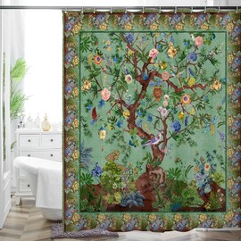 HMS Happy Memories Thicken Durable Polyester Blend Cloth Fabric Bathroom Curtain Colorful Bohemian Boho Floral Print Beautiful Bright Shower Curtain for Bathroom Decoration, 72"x72" (Season 19)