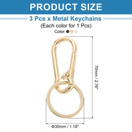 uxcell Metal Keychain Keyring, 3 Pcs Key Chain Ring Clip Sturdy Key Accessories Holder Organizer for Chain Making Kit Home Car Keys Art Crafts, Black/Silver/Gold