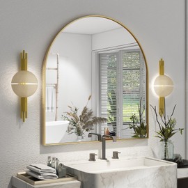 XRAMFY Arched Bathroom Mirror 32" x 34" for Bathroom Vanity Mirror or Wall Decor Gold Arch Mirror Aluminum Alloy Frame Wall Mounted Mirror for Living Room Bedroom Entryway