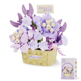 Yeahowes Flower Building Blocks Set - 193 PCS Purple Lavender Bouquet, DIY Artificial Flowers for Home Decor, Creative Birthday Gift for Girls & Women, Gift for Teens (Ages 14+)