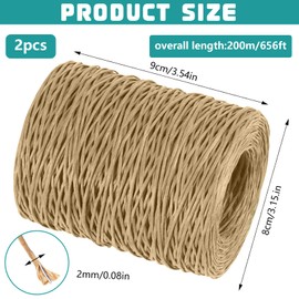 NINGYER 2 x 200 m Paper Wire, Paper Wire for Crafts, 2 mm, Natural Paper Wire, Suitable for Bouquets, Weddings, Gift Decoration and DIY (Green, Light Brown)