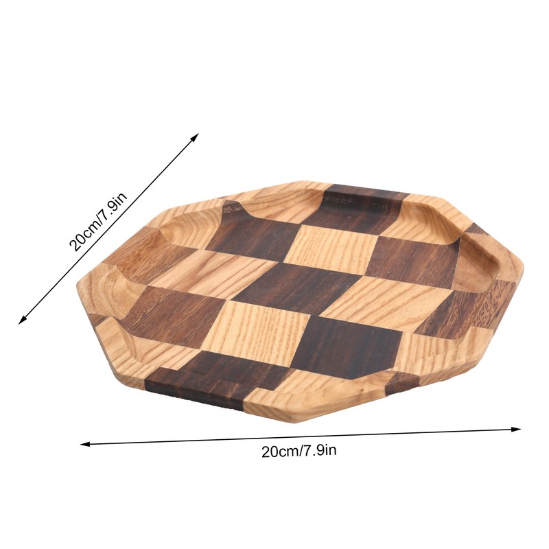 Grid Pattern Wood Plate Fruit Dishes Holder Tea Tray Dessert