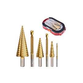 6 Pcs Titanium Coated Drill Bit Set, Including 3 Sizes of Step and Twist Drill Bits for Metalworking, Woodworking, Hole Drilling