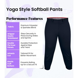 Exxact Sports Womens Softball Pants Knicker/Yoga Style Knee Length, 4-Way Stretch Low Rise Softball Pants for Women - (AXL, Black)