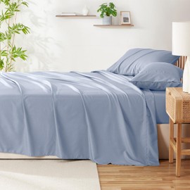 Hearth & Harbor 4 Piece Queen Sheet Set - 60% Microfiber, 40% Rayon Derived from Bamboo Sheets Queen Size Bed Set - Breathable Queen Sheets Fits Up to 16'' Deep Pocket - Ice Blue