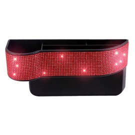 SPANICE Bling Bling Car Seat Organizer Front Seat Gap Filler with Crystal Rhinestones Diamond, PU Leather Car Seat Console Storage Organizer for Car Accessories (1 PC- Driver Side Red)