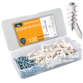 ALBO #8-100 pcs Self Drilling Drywall Anchor Set Hollow Wall with Screws (White Anchor 50pcs + Screws 50pcs) Plastic Hollow Wall Anchors with Screws Drywall Anchors
