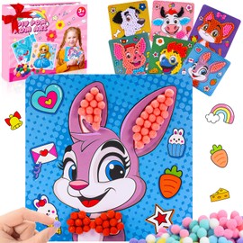 Dancial DIY Animal Toys Pom Poms Arts, Toddler Arts & Crafts Kit for Girls, Animal Gifts for Girls Ages 3 4 5, Present Art Set for Kids, DIY Sensory Activity Ages 3-6, Build Fine Motor, 6 Art Pieces