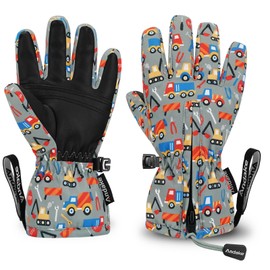 Andake Kids Ski Gloves Ages 2-10 Waterproof Winter Snow Gloves Warm Easy-to-Wear with Zippers for Children Unisex Boys and Girls Black,3-6Y