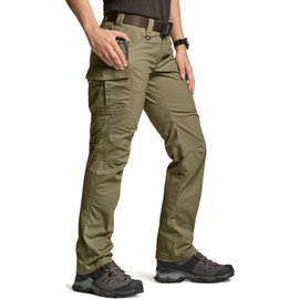 CQR Women's Flex Stretch Tactical Pants, Water Resistant Ripstop Work Pants, Outdoor Hiking Cargo Pants with Pockets, Vanguard Soil Green, 8 Long