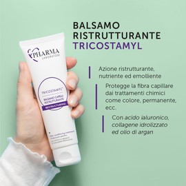 Restructuring, nourishing and supple tricostamyl balm with hyaluronic acid, argan oil, plant stems and hydrolysed collagen