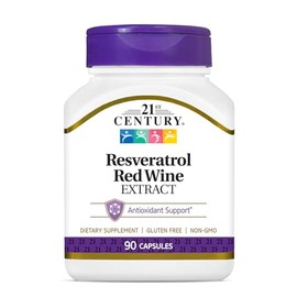 21st Century Resveratrol Red Wine Extract Capsules (90 Count), Resveratrol Supplement with Grapeseed Extract, Polyphenols, & Vitamin C for Antioxidant