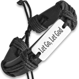Soul Statement WWJD and Jesus Leather Bracelets For Men & Teens, Perfect for Spiritual, Inspirational, Anxiety, and Sobriety Gifts (Let Go, Let God - Black)