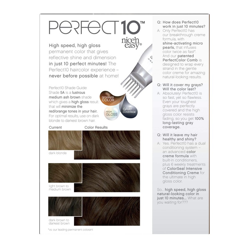 Clairol Nice'n Easy Perfect 10 Permanent Hair Dye, 5A Medium